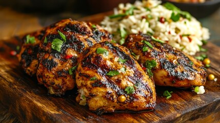 The smoky and spicy jerk seasoning on the chicken and the tender rice are captured in vivid 8K resolution --ar 16:9 --v 6.1 Job ID: 67886070-ff56-4522-b7af-4d8e4e34267b