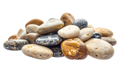 Natural Round Beach Stones Arrangement Isolated