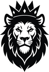 Majestic lion head wearing a regal golden crown illustration
