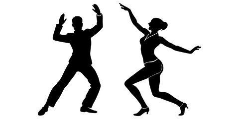 Silhouettes of man and woman dancing energetically