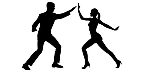 Silhouette of a man and woman dancing together in a lively pose