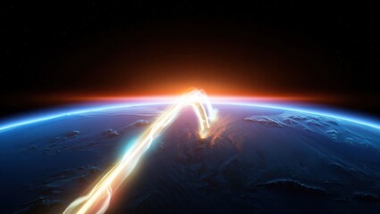 Obraz premium Global communication network on Earth from space