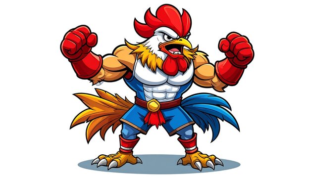 Aggressive cartoon rooster in boxing pose