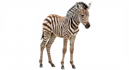 Naklejka premium Cebra beb� tierna luce suave pelaje blanco y negro sobre fondo blanco puro. AI Generated