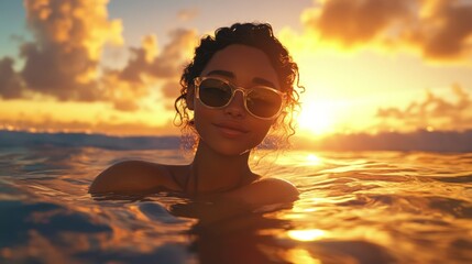 The sun casts a warm glow, and the ocean waves gently lap at the shore in the background, captured in perfect 4K quality to evoke a carefree summer vibe. --ar 16:9 --v 6.1 Job ID: 3b4ed4ce-c62e-4338-9