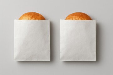 Two fresh buns in blank paper bags