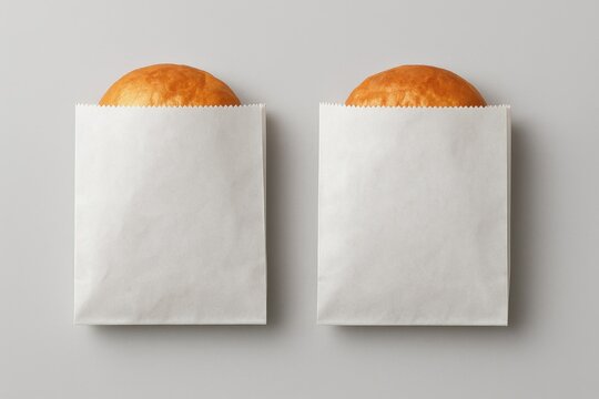 Two fresh buns in blank paper bags