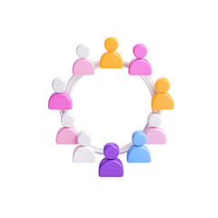 Stylized illust n of a group of diverse people coming together in a circular formation symbolizing  collabo n and a sense of comm