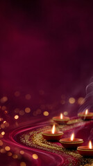 Vertical Diwali Background with Glowing Diyas and Bokeh — Social Media Story Template