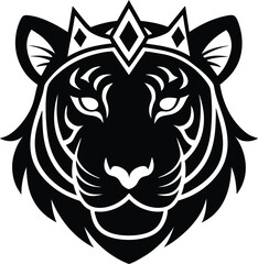 Majestic tiger head adorned with a regal golden crown and sparkling jewels