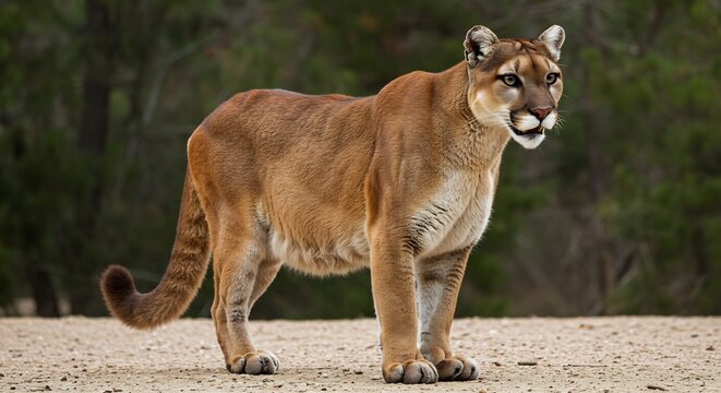 Puma elegante observa atentamente en luz suave entorno natural. AI Generated