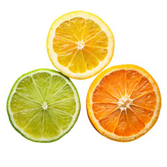 Sliced Lemon Lime and Orange on Transparent Background Fresh Fruit Still Life