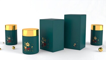 Teal containers and box with floral design
