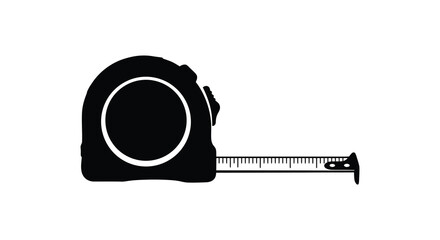 Simple black and white silhouette of a retractable measuring tape tool