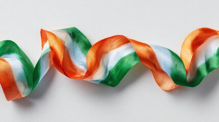 Satin Indian Flag Ribbon with Ashoka Chakra Accent on Clean White — Patriotic Background Template