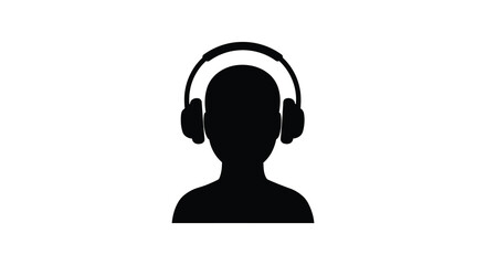 Silhouette of a person wearing headphones simple black and white icon