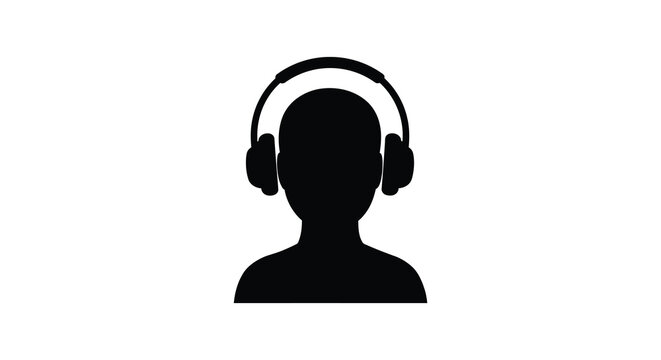Silhouette of a person wearing headphones simple black and white icon