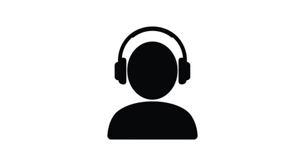 Simple black silhouette of a person wearing headphones isolated icon