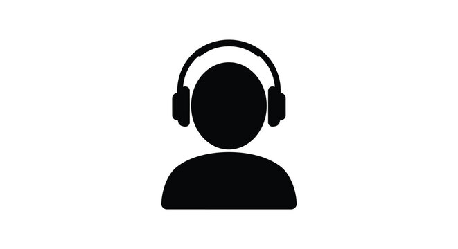 Simple black silhouette of a person wearing headphones isolated icon