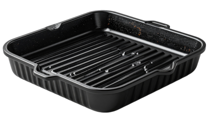 Black square baking pan with grill texture