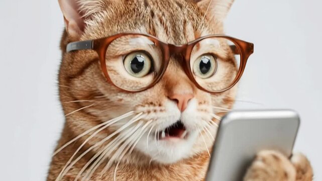 surprised cat with smartphone, AI generated video
