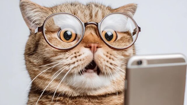 surprised cat with smartphone, AI generated video