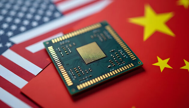 Semiconductor Chip and Flags of the United States and China