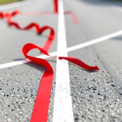 Red ribbons on a gray surface