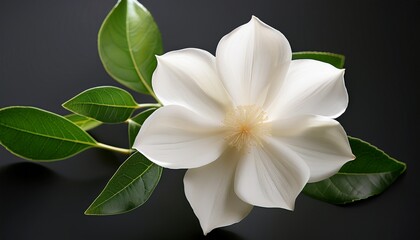 Obraz premium A White Flower With Green Leaves