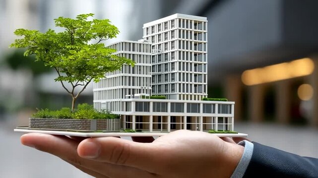 Showcasing modern architecture with a sustainable design concept in an urban setting