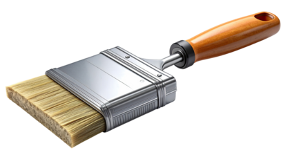 3D illustration of a paintbrush.  Wooden handle, metal ferrule
