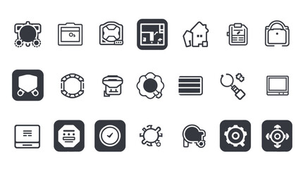 Collection of simple, black and white line icons representing various objects and concepts.