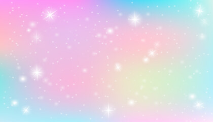  Magical unicorn hologram with soft pink, purple and pastel rainbow colors. Abstract gradient background with sparkles. Fantasy vector illustration for Xmas, New Year and festive decor