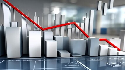 Stock market analysis shows sharp decline in trends with red line indicating falling prices for various sectors