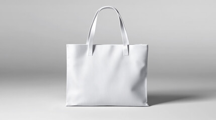 White cotton tote bag mockup with long straps, clean minimalist design, high fidelity, empty background, suitable for branding or eco friendly shopping