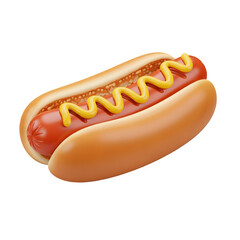 Delicious hotdog with mustard isolated on transparent background, perfect for a quick meal, 3d hotdog