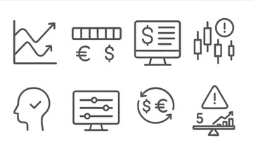 Forex Trading Icons. Line style icons of forex trading: economic divergence icon, currency strength meter, forex news ticker,