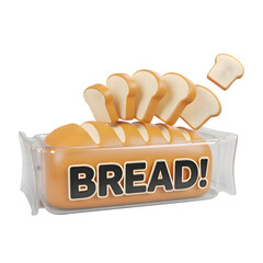 Cartoon bread loaf with slices floating out of the package isolated on transparent background