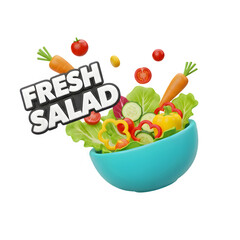 Fresh salad with vegetables in a bowl isolated on transparent background 3d rendering