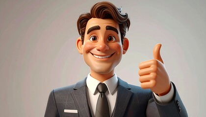 Cheerful cartoon businessman giving a thumbs up
