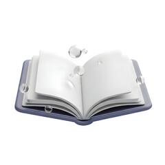 Open book with blank pages and water droplets isolated on transparent background, 3d