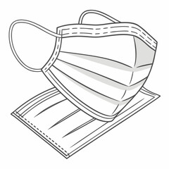 Clean line art illustration of two folded medical face masks on a white background