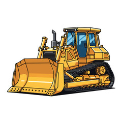 Yellow bulldozer with large blade, detailed illustration.