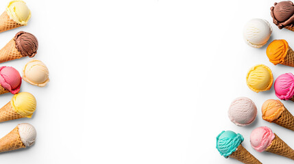 Ice cream cones in colorful arrangement on Transparent Background