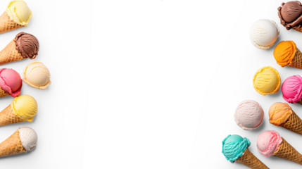 Ice cream cones in colorful arrangement on Transparent Background