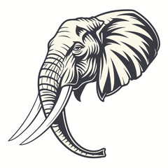 Majestic elephant head profile with large tusks and detailed textured skin in a graphic style