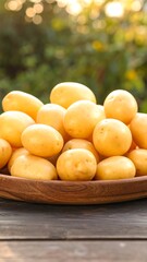 Pile of potatoes in wooden bowl