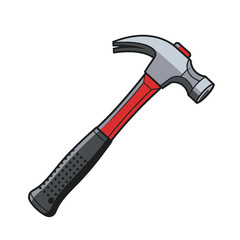 Illustration of a claw hammer with a red and black handle.