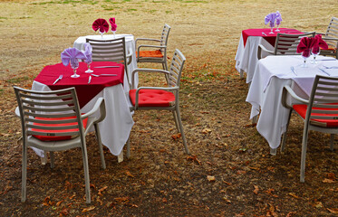 Tables and chairs in a restaurant