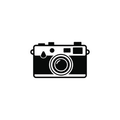 Retro vintage camera icon in black and white with a simple clean design
